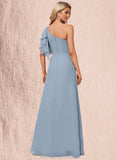 Kaylyn A-line One Shoulder Floor-Length Chiffon Bridesmaid Dress With Ruffle STKP0022576