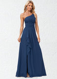 Sophie A-line One Shoulder Floor-Length Chiffon Bridesmaid Dress With Ruffle STKP0022581