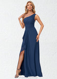 Sophie A-line One Shoulder Floor-Length Chiffon Bridesmaid Dress With Ruffle STKP0022581