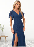 Jean A-line V-Neck Floor-Length Chiffon Bridesmaid Dress With Ruffle STKP0022582