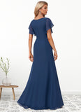 Jean A-line V-Neck Floor-Length Chiffon Bridesmaid Dress With Ruffle STKP0022582