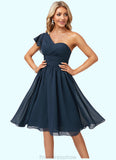 Marlene A-line One Shoulder Knee-Length Chiffon Bridesmaid Dress With Ruffle STKP0022583