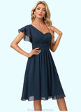 Marlene A-line One Shoulder Knee-Length Chiffon Bridesmaid Dress With Ruffle STKP0022583