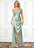 Aryanna A-line One Shoulder Asymmetrical Stretch Satin Bridesmaid Dress STKP0022585