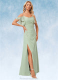 Kayden A-line Cold Shoulder Floor-Length Chiffon Bridesmaid Dress With Ruffle STKP0022586