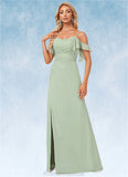 Kayden A-line Cold Shoulder Floor-Length Chiffon Bridesmaid Dress With Ruffle STKP0022586