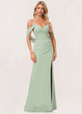 Marley Trumpet/Mermaid V-Neck Floor-Length Chiffon Bridesmaid Dress STKP0022587