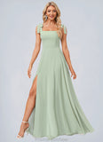 Valentina A-line Square Floor-Length Chiffon Bridesmaid Dress With Bow STKP0022588