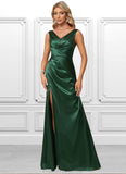 Veronica A-line V-Neck Floor-Length Stretch Satin Bridesmaid Dress STKP0022590