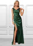 Veronica A-line V-Neck Floor-Length Stretch Satin Bridesmaid Dress STKP0022590