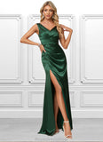 Veronica A-line V-Neck Floor-Length Stretch Satin Bridesmaid Dress STKP0022590