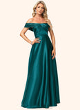 Tiana A-line Off the Shoulder Floor-Length Stretch Satin Bridesmaid Dress STKP0022595