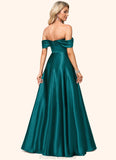 Tiana A-line Off the Shoulder Floor-Length Stretch Satin Bridesmaid Dress STKP0022595