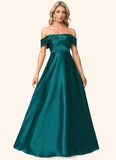 Tiana A-line Off the Shoulder Floor-Length Stretch Satin Bridesmaid Dress STKP0022595