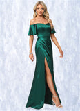 Payten A-line Off the Shoulder Floor-Length Stretch Satin Bridesmaid Dress STKP0022596