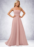 Alexis A-line Cold Shoulder Square Floor-Length Chiffon Bridesmaid Dress With Ruffle STKP0022598