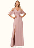 Carla A-line Cold Shoulder Floor-Length Chiffon Bridesmaid Dress With Ruffle STKP0022599