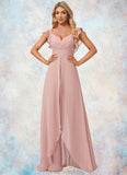 Donna Jumpsuit/Pantsuit V-Neck Floor-Length Chiffon Bridesmaid Dress With Ruffle STKP0022600