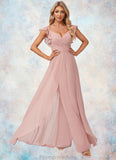 Donna Jumpsuit/Pantsuit V-Neck Floor-Length Chiffon Bridesmaid Dress With Ruffle STKP0022600