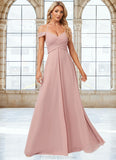 Kamila A-line Cold Shoulder Halter Floor-Length Chiffon Lace Bridesmaid Dress STKP0022601