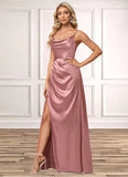 Raquel A-line Cowl Floor-Length Stretch Satin Bridesmaid Dress STKP0022603