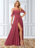 Angelique A-line Cold Shoulder Floor-Length Chiffon Bridesmaid Dress With Ruffle STKP0022605