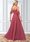 Angelique A-line Cold Shoulder Floor-Length Chiffon Bridesmaid Dress With Ruffle STKP0022605