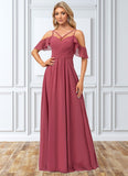 Angelique A-line Cold Shoulder Floor-Length Chiffon Bridesmaid Dress With Ruffle STKP0022605