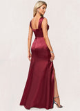 June A-line Square Floor-Length Stretch Satin Bridesmaid Dress STKP0022607