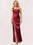 June A-line Square Floor-Length Stretch Satin Bridesmaid Dress STKP0022607