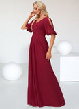 Keira A-line V-Neck Floor-Length Chiffon Bridesmaid Dress STKP0022608