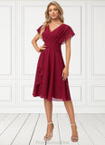 Jordin A-line V-Neck Knee-Length Chiffon Bridesmaid Dress With Ruffle STKP0022609