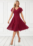 Jordin A-line V-Neck Knee-Length Chiffon Bridesmaid Dress With Ruffle STKP0022609