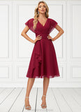 Jordin A-line V-Neck Knee-Length Chiffon Bridesmaid Dress With Ruffle STKP0022609