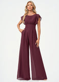 Anabel Jumpsuit/Pantsuit Scoop Floor-Length Chiffon Bridesmaid Dress With Ruffle STKP0022610