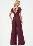 Anabel Jumpsuit/Pantsuit Scoop Floor-Length Chiffon Bridesmaid Dress With Ruffle STKP0022610