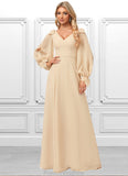 Juliette A-line V-Neck Floor-Length Chiffon Bridesmaid Dress With Bow STKP0022613