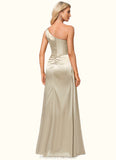 Kailyn A-line One Shoulder Floor-Length Stretch Satin Bridesmaid Dress With Ruffle STKP0022614