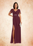 Diamond Sheath V-Neck Pleated Chiffon Floor-Length Dress STKP0022630