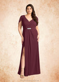 Diamond Sheath V-Neck Pleated Chiffon Floor-Length Dress STKP0022630