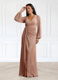 Emilie A-Line Ruched Metallic Mesh Floor-Length Dress STKP0022633