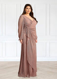 Emilie A-Line Ruched Metallic Mesh Floor-Length Dress STKP0022633