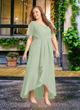 America A-Line V-Neck Pleated Chiffon Asymmetrical Dress STKP0022640