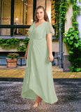 America A-Line V-Neck Pleated Chiffon Asymmetrical Dress STKP0022640