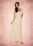 Lorelei A-Line V-Neck Pleated Chiffon Floor-Length Dress STKP0022646