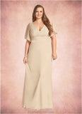 Lorelei A-Line V-Neck Pleated Chiffon Floor-Length Dress STKP0022646