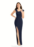 Annalise Sheath Side Slit Stretch Crepe Floor-Length Dress STKP0022647