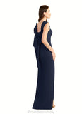 Annalise Sheath Side Slit Stretch Crepe Floor-Length Dress STKP0022647