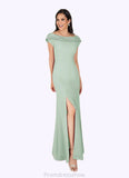 Tiara A-Line Boatneck Lace Chiffon Floor-Length Dress STKP0022648