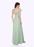 Tiara A-Line Boatneck Lace Chiffon Floor-Length Dress STKP0022648